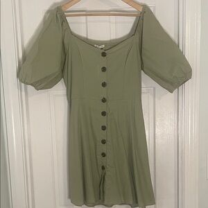 Charlotte Russe Sage Green Puff Sleeve Mini Dress